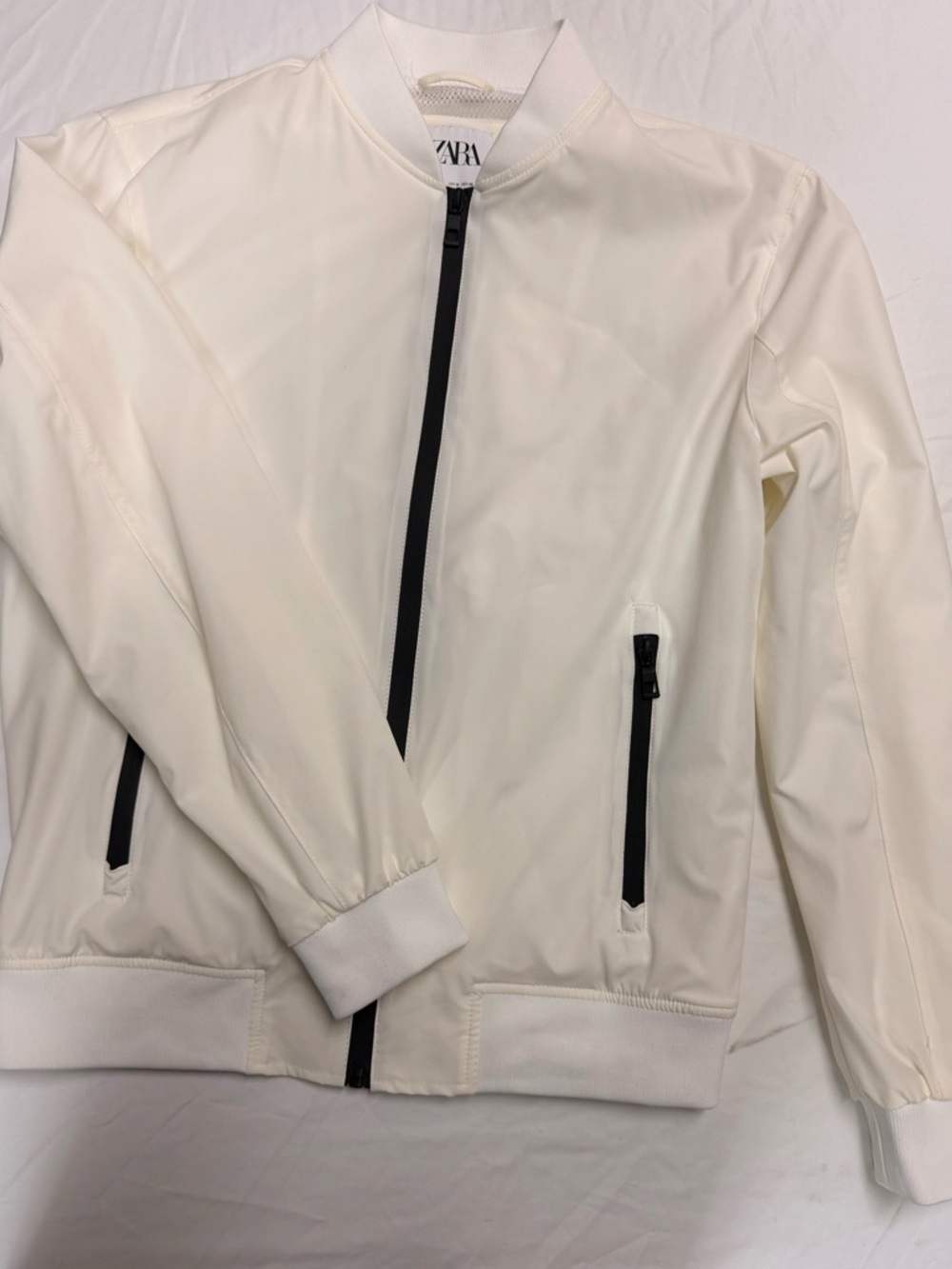 Zara Men’s Cream Bomber Jacket Minimal Lightweight Zip Up Size M